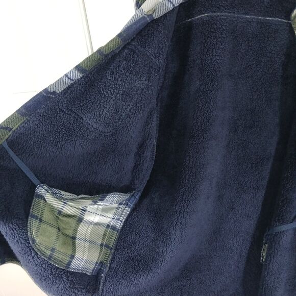 Boston traders MensThick flannel jacket Sherpa Butto Plaid L GreenBlue Lagenlook - Picture 10 of 15